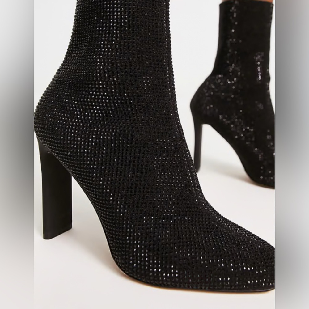 Delylah Embellished Gemstone Sparkle Black Party Heeled Ankle Boots - ALDO